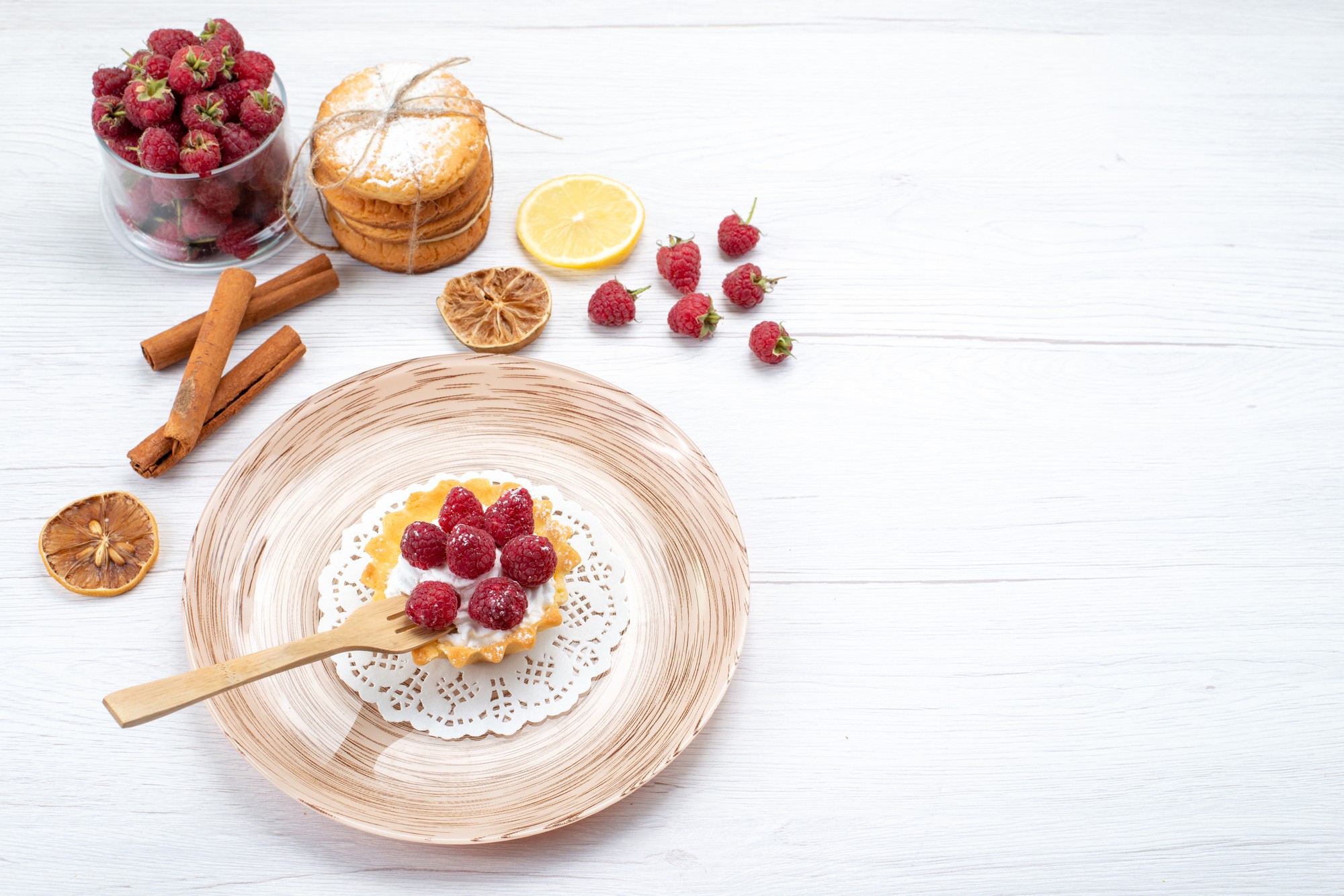 Plated desserts on wooden table
